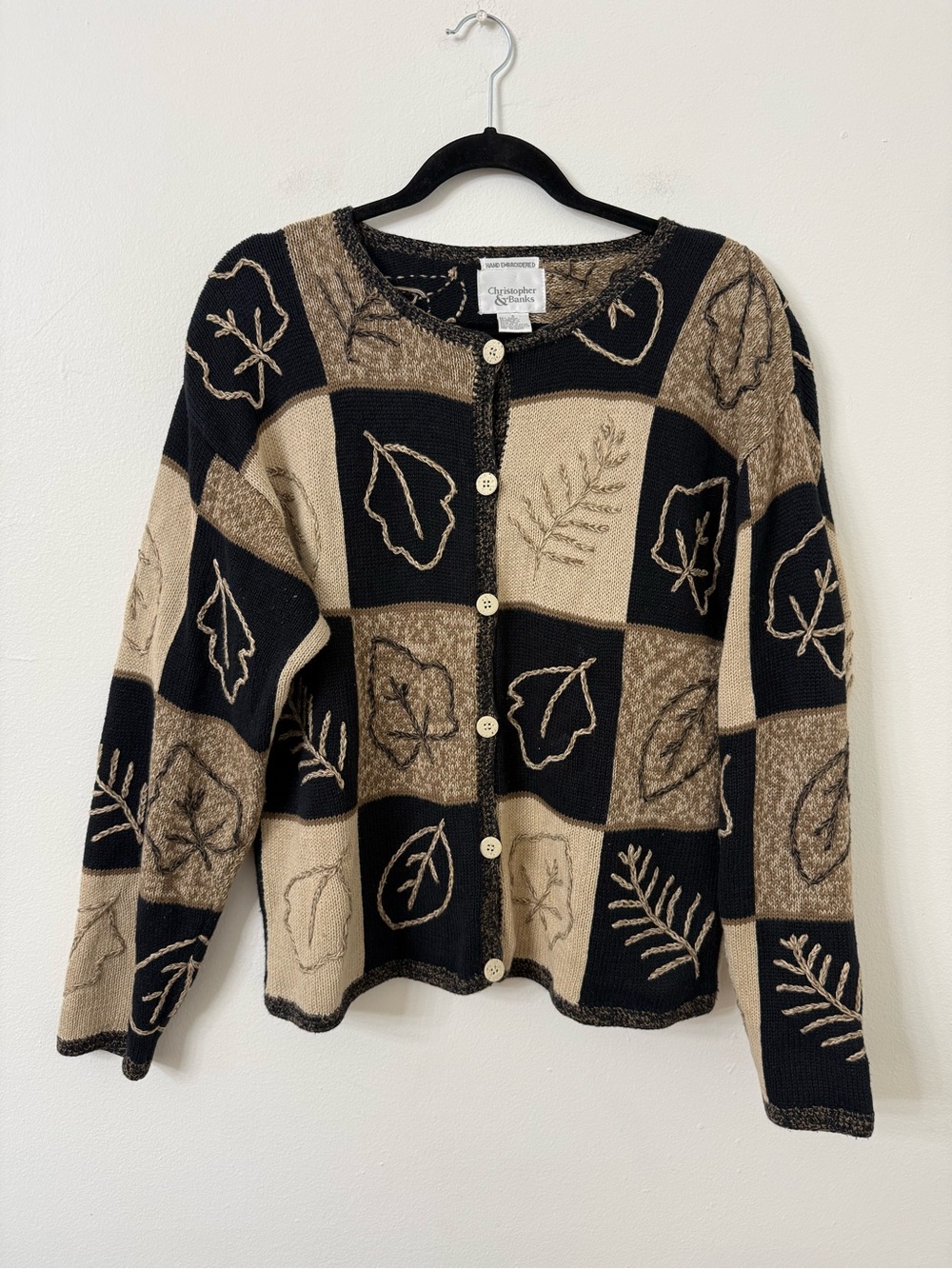 {S} Christopher & Banks Vintage Fall Leaf Patchwork Cardigan Sweater